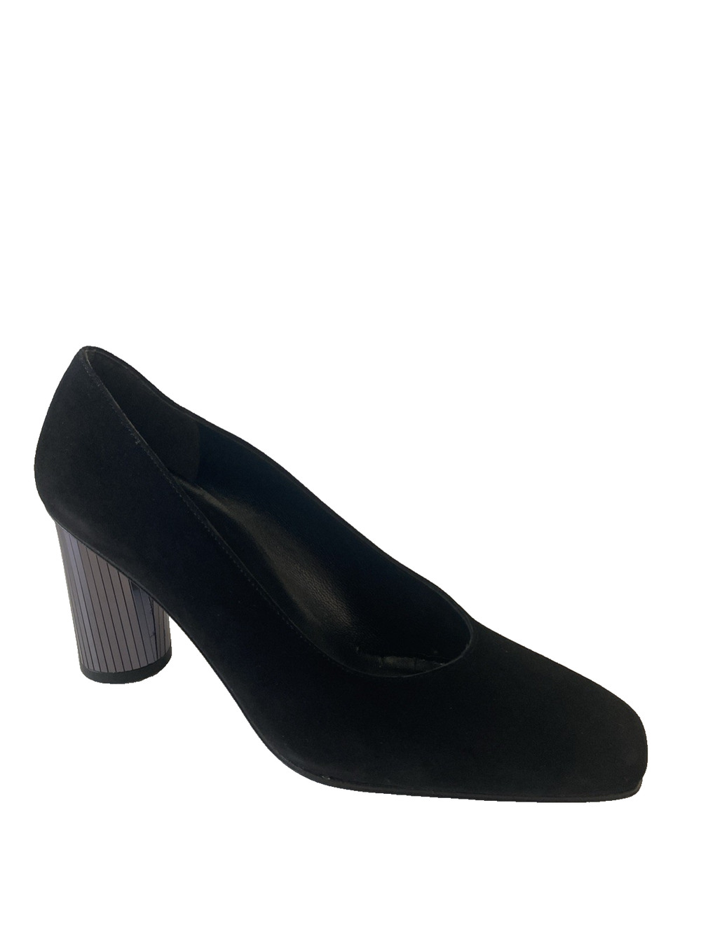 NWOB Stuart Weitzman Pump Black Suede Mirror Cylinder Heel Square Toe 6.5 B VTG